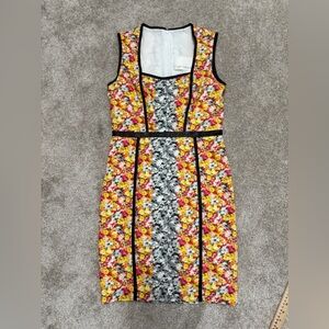 Yigal Azrouel - Floral Print Dress with Leather Trim - size 8 - Pristine